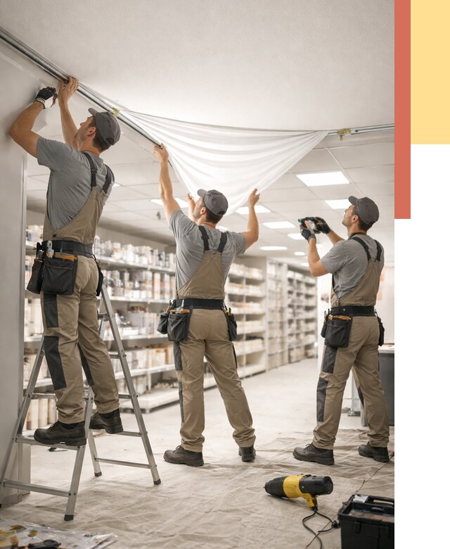 Монтаж натяжного потолка в магазине в Курске от 4691 руб. быстро и недорого | ОТДЕЛОЧНИК-Кус