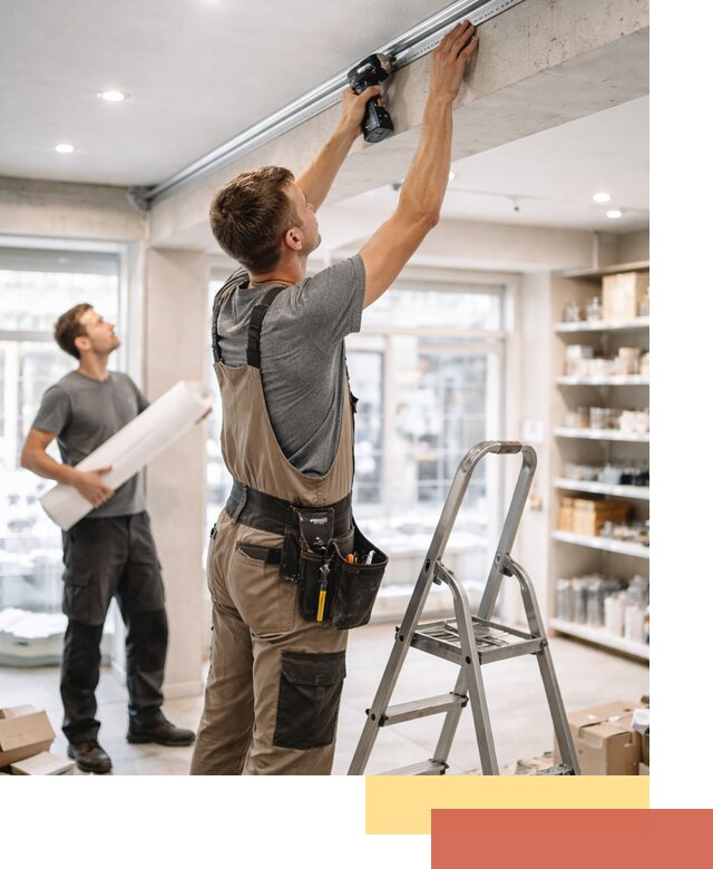 Монтаж натяжных потолков в магазине в Курске