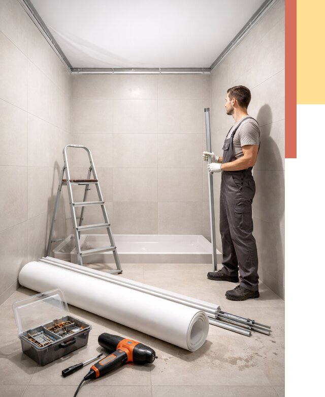 Монтаж натяжного потолка в санузле в Курске от 1928 руб. — ОТДЕЛОЧНИК-Кус