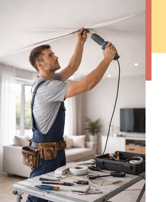 Ремонт натяжных потолков в Курске от 9903 руб. под ключ — ОТДЕЛОЧНИК-Кус