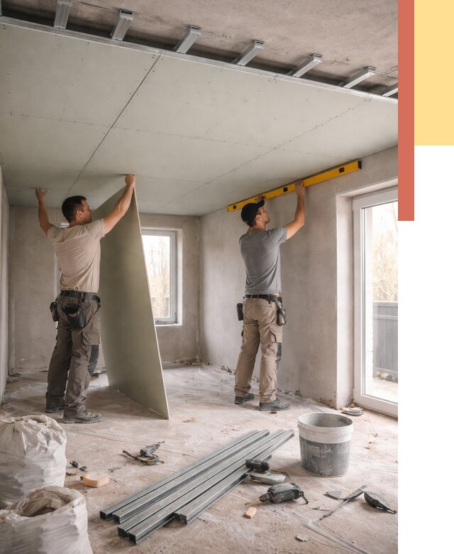 Одноуровневый потолок из гипсокартона в Курске от 782 руб. — монтаж под ключ | ОТДЕЛОЧНИК-Кус