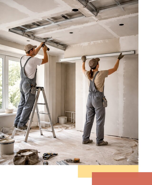 Монтаж многоуровневого потолка из гипсокартона в Курске