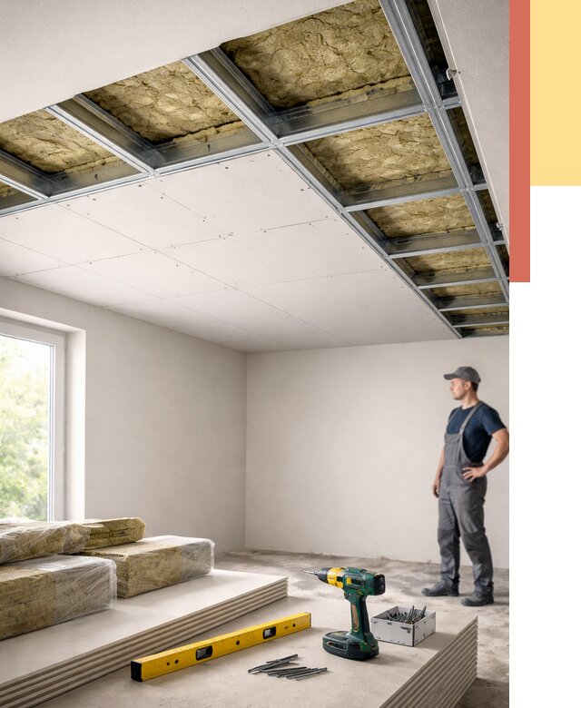 Звукоизоляция потолка ГКЛ в Курске от 990 руб. — монтаж под ключ | ОТДЕЛОЧНИК-Кус