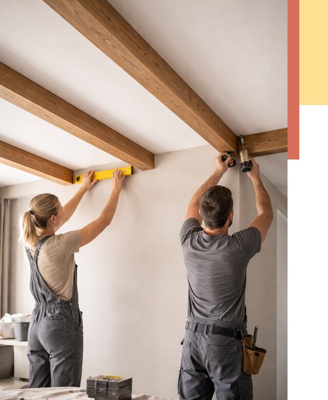 Монтаж декоративных балок на потолок в Курске от 4378 руб. — ОТДЕЛОЧНИК-Кус